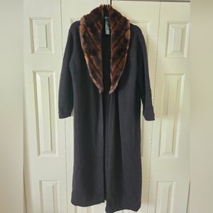 Lauren Ralph Lauren Wool Fur Cashmere Duster Long Cardigan Black